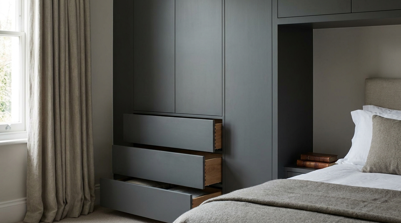Alcove storage units following sloping ceiling contours