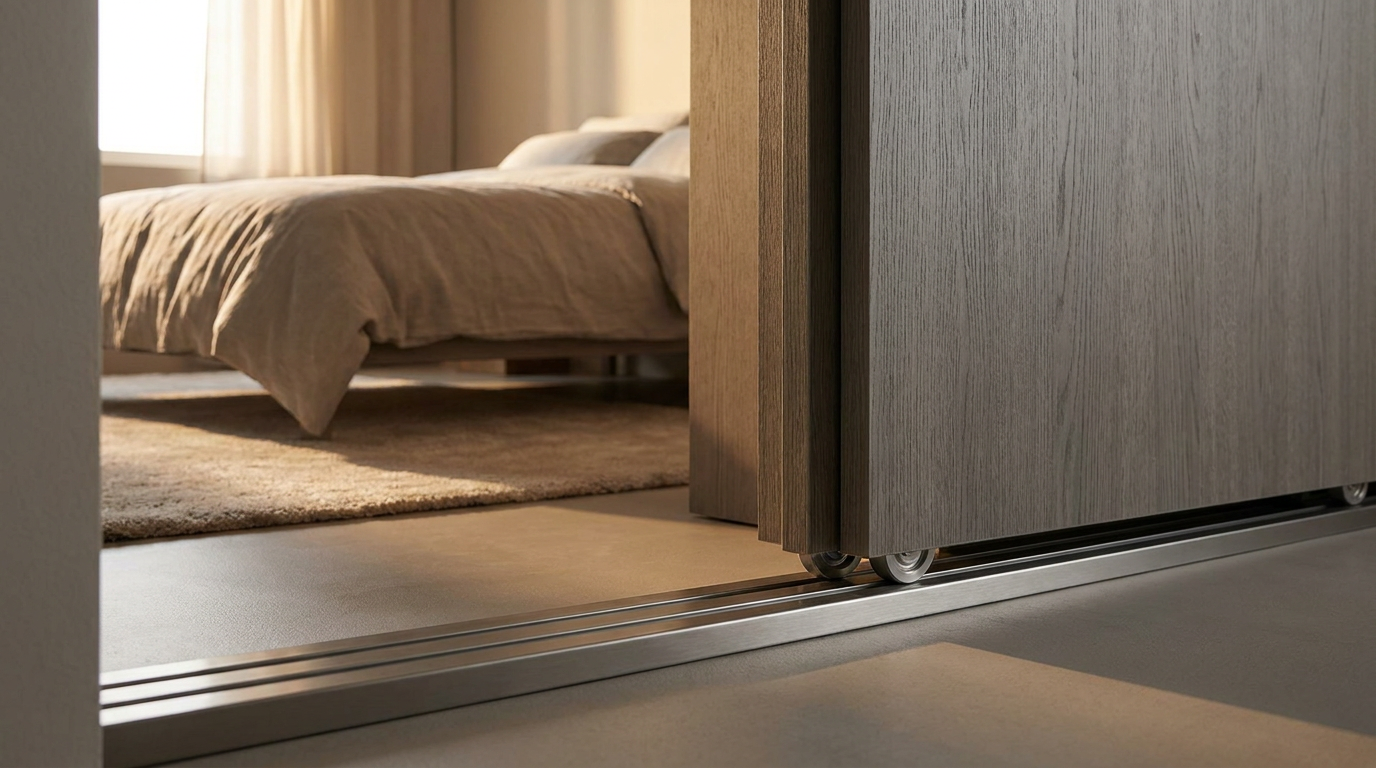 Mirrored sliding wardrobe doors reflecting natural light